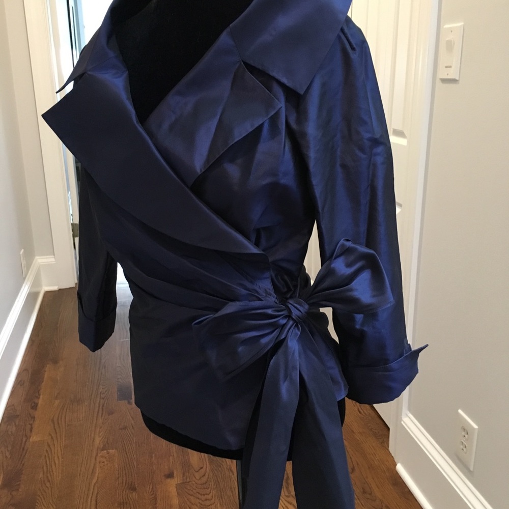 Lafayette 148 wrap iridescent navy blue blouse